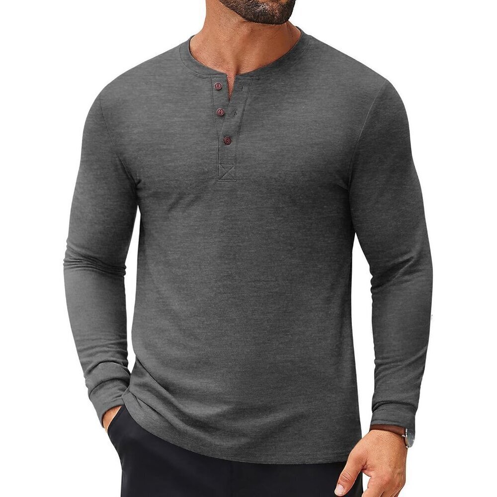 Men's Henley Shirts Long Sleeve Casual Button Shirts Fashion Lightweight Pullove